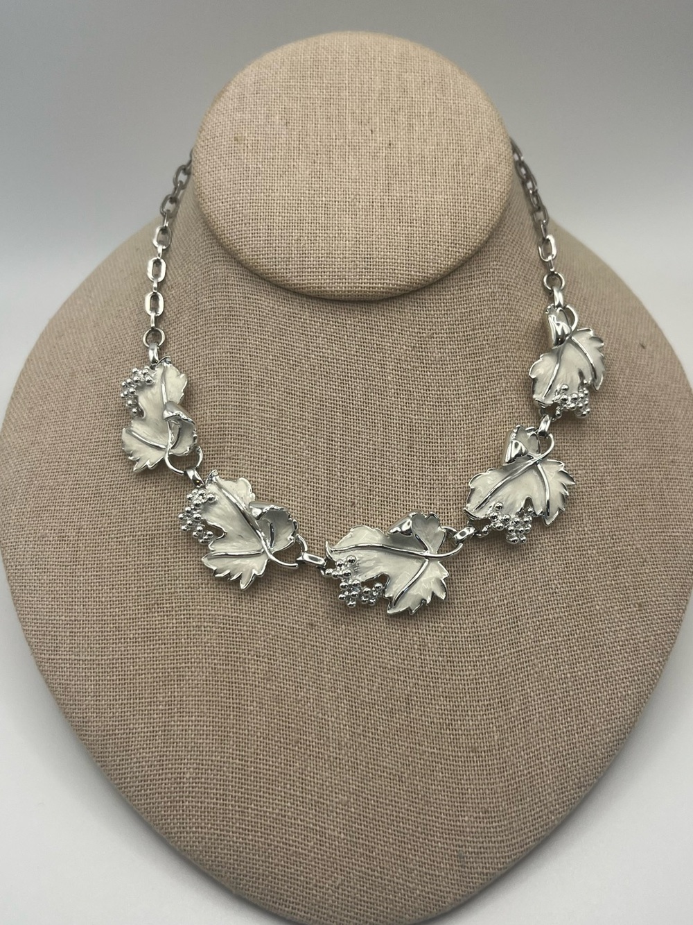 Sarah Coventry Silver Leaf Enamel Necklace - Elegant Botanical Statement